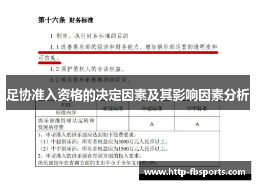 足协准入资格的决定因素及其影响因素分析