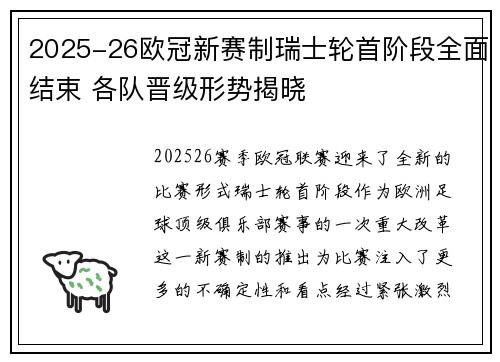 2025-26欧冠新赛制瑞士轮首阶段全面结束 各队晋级形势揭晓